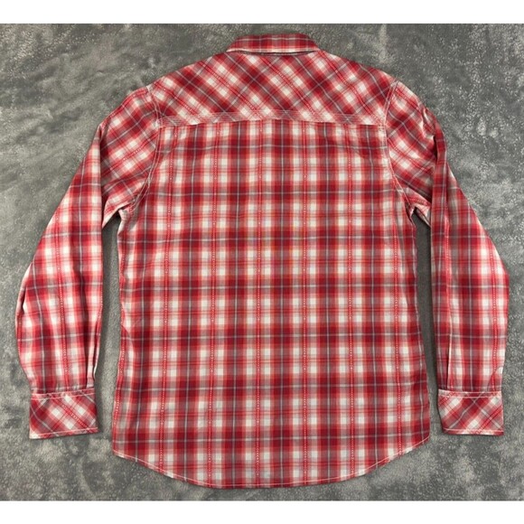 BKE Men's Large Pearl Snap Red Plaid Long Sleeve Casual Shirt Athletic Fit - Picture 4 of 11